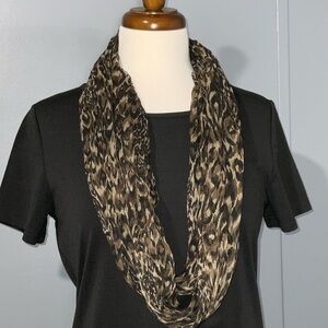 Adrienne Landau Brown & Tan Animal Print Silk Infinity Scarf Vintage Sheer 40”